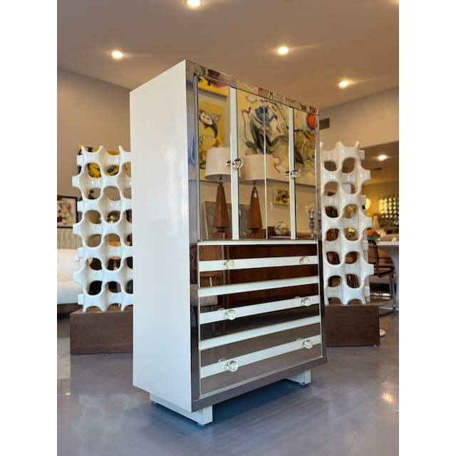 1970's Mirror and Lacquer Tall Boy Dresser For Sale In Los Angeles - Image 6 of 9
