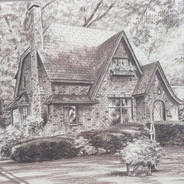 Drawing/Sketching Materials Vintage Signed Pencil Drawing Storybook English Cottage Framed 1989 For Sale - Image 7 of 12