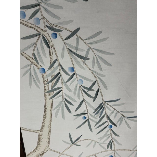 Chinoiserie Soft Grey Chinoiserie Mural | 3-Panel Hand-Painted Tree Branch Wallpaper For Sale - Image 3 of 4