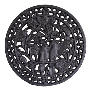Vintage Parrot Motif Cast Iron Kitchen Trivet For Sale