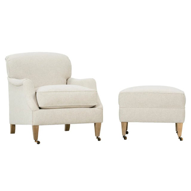 Contemporary Alcott Ottoman, Cream Linen For Sale - Image 3 of 8