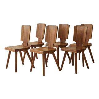 Pierre Chapo "S28" Solid Wood Elm Dining Chairs for Atelier Pierre Chapo, Set of 6, 1960's For Sale