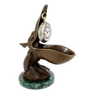 Art Deco Style Pelican Pocket Watch Holder in Bronze For Sale