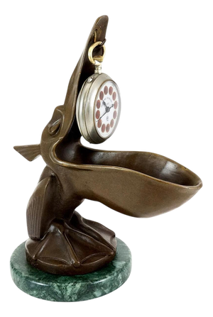 Art Deco Style Pelican Pocket Watch Holder in Bronze