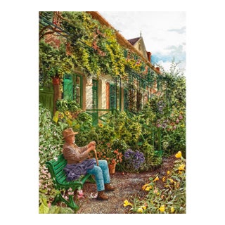 "Waiting for Monet", Claude Monet's Garden in Giverny, France, Original Watercolor Painting For Sale