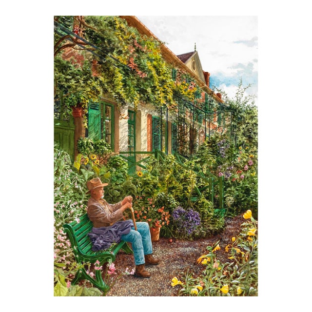 "Waiting for Monet", Claude Monet's Garden in Giverny, France, Original Watercolor Painting For Sale