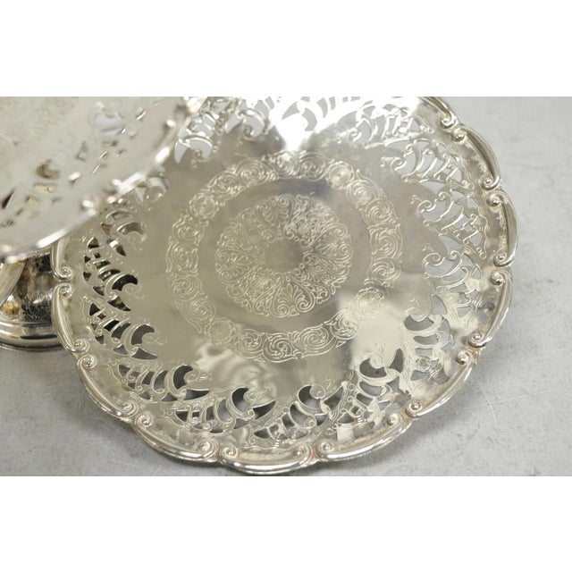 Vintage Queen Anne Style Silver Plated 3 Tiered Folding Cake Dessert Stand Tray For Sale - Image 17 of 18