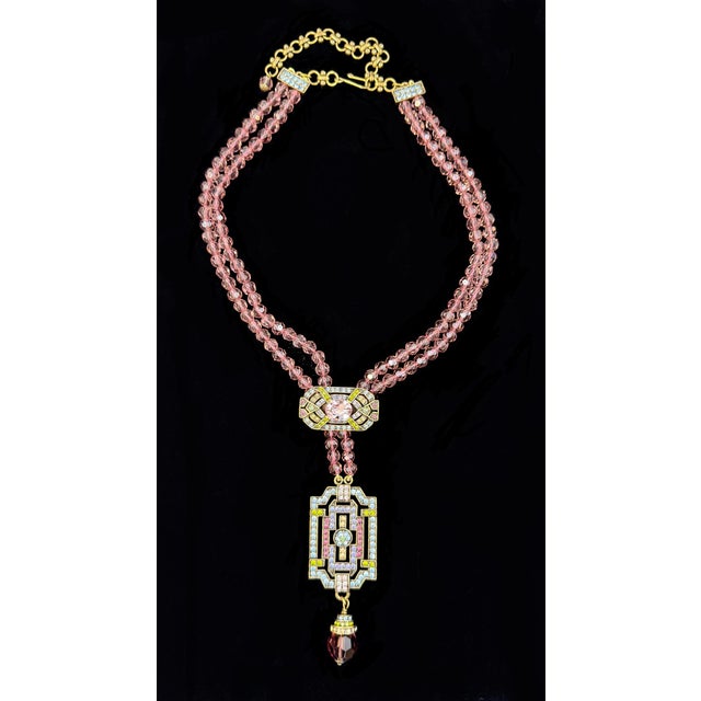 Heidi Daus signed Art Deco style necklace, multi strand, with lavender crystal beads. HD exclusively uses high end...