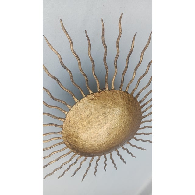 1960s Spanish Gold-Leaf Gilt Metal Sunburst Ceiling Fixture, 1960s For Sale - Image 5 of 10