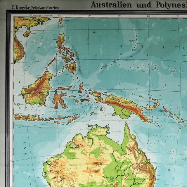 A beautiful vintage school map illustrating the popular region of Australia and Polynesia. Used as teaching material in...