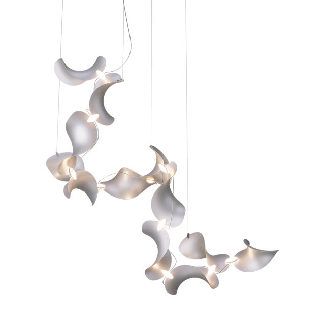 Dune 12 Spiral Chandelier with Silver Anodized Shades by Daniel Becker For Sale