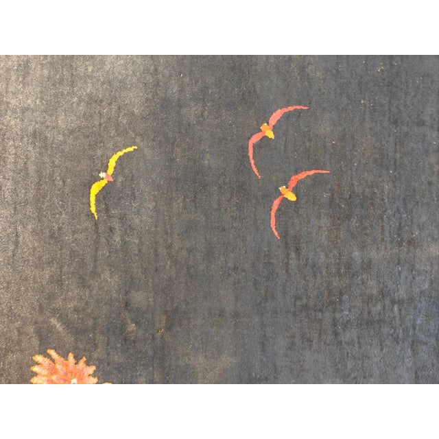 1920s Blue Navy Open Field Floral Antique Chinese Art Deco Carpet 9' X 11'8" Knotted Wool Rug For Sale In New York - Image 6 of 10