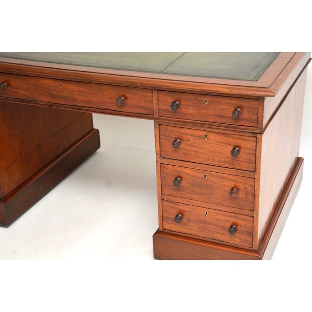 Antique Victorian Pedestal Desk in Walnut with Leather Top, 1860 For Sale - Image 10 of 12