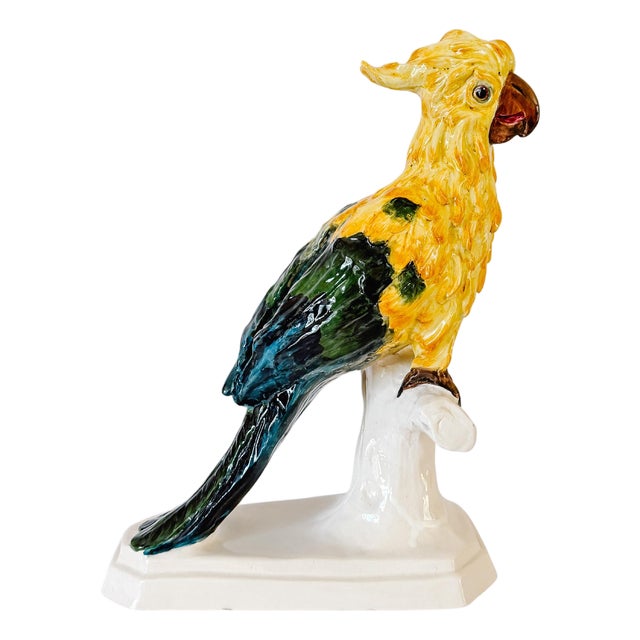 Vintage Large Italian Majolica Ceramic Cockatoo Parrot Sculpture For Sale