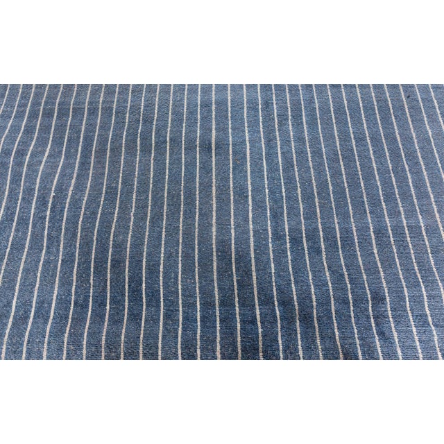 Early 21st Century Contemporary Striped Blue and White Handmade Rug by Doris Leslie Blau For Sale - Image 5 of 7