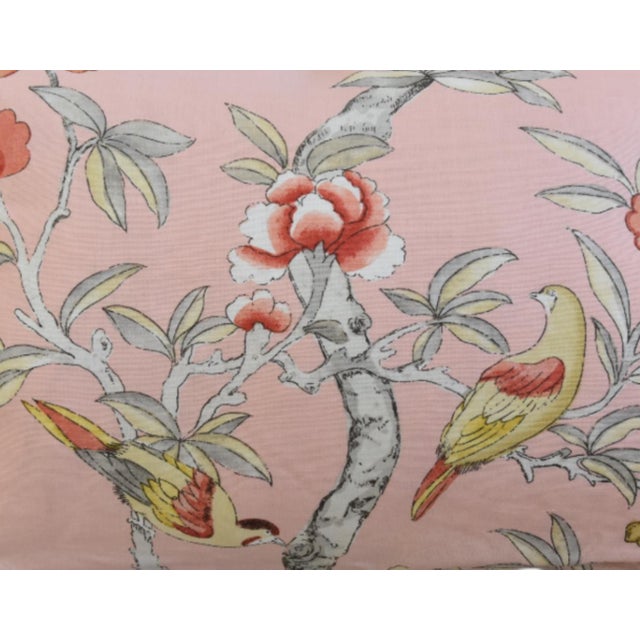 Custom-tailored pillow by Mike Seratt of The Prized Pig in Thibaut's "Giselle" botanical, bird, and butterfly linen print...