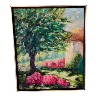 1970s Original Impressionistic Acrylic on Canvas Landscape Painting, Framed For Sale