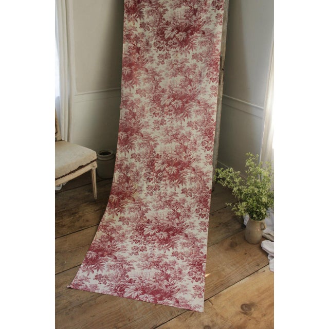 Toile Fabric Antique French Castle Raspberry Red Floral Material 19th ...