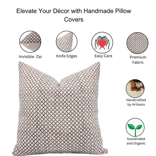 Fabdivine Traditional Block Print Pillow Cover 26x26 Inch Duck Canvas-Kabutar Jaal For Sale - Image 4 of 4