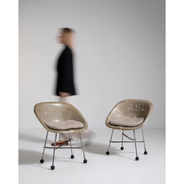 Pair of Mid-Century Modern Upholstered Chairs, Antique, France, Circa 1960 For Sale - Image 12 of 13