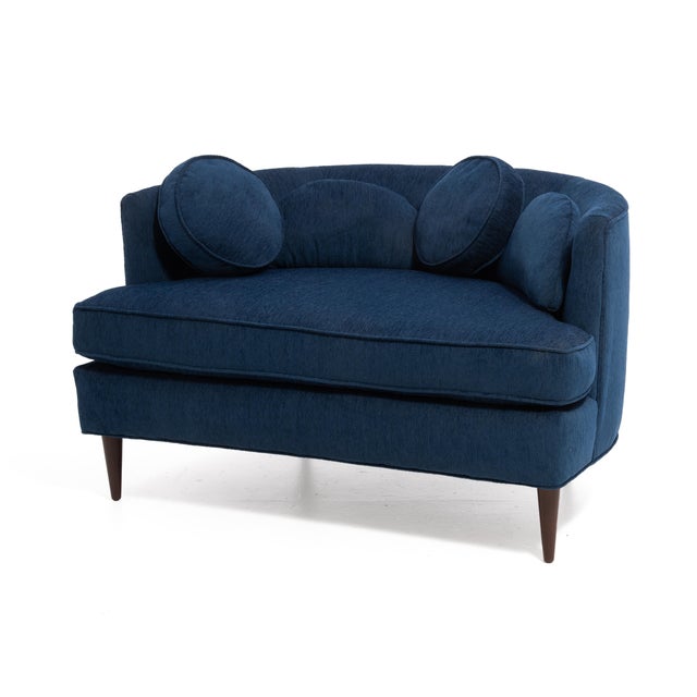 Mid Century Half Moon Lounge Chair & Ottoman After Adrian Pearsall Satellite Havana Knoll Fabric For Sale In Philadelphia - Image 6 of 18