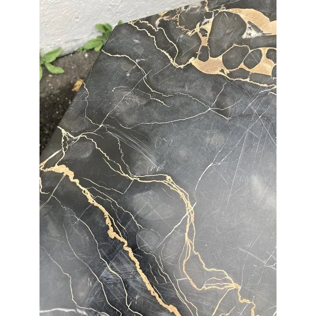 Metal French Art Deco Side Table with Iron Frame & Marble Top, 1920s For Sale - Image 7 of 9