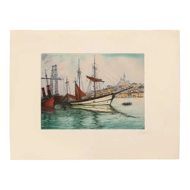 C. 1900s Marcel J. Baron "Venice, Grand Canal", Original Hand Colored Impressionist Etching, Signed For Sale
