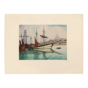 C. 1900s Marcel J. Baron "Venice, Grand Canal", Original Hand Colored Impressionist Etching, Signed