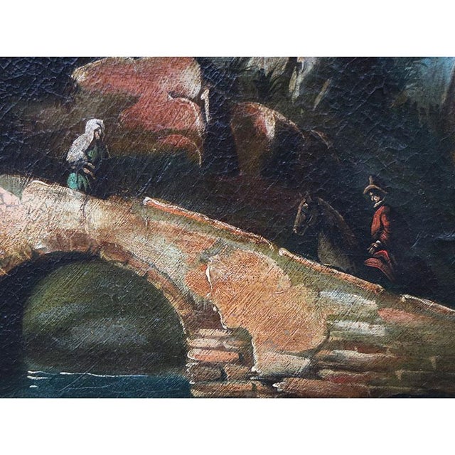 Italian School Artist, Landscape with Bridge and Characters, 1700s, Oil on Canvas For Sale - Image 13 of 15