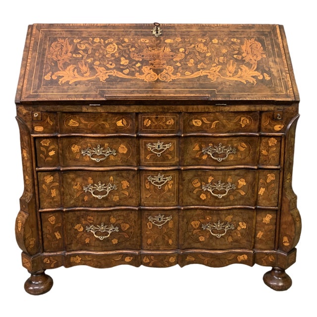 Antique Dutch Walnut Marquetry Desk, 1760 For Sale