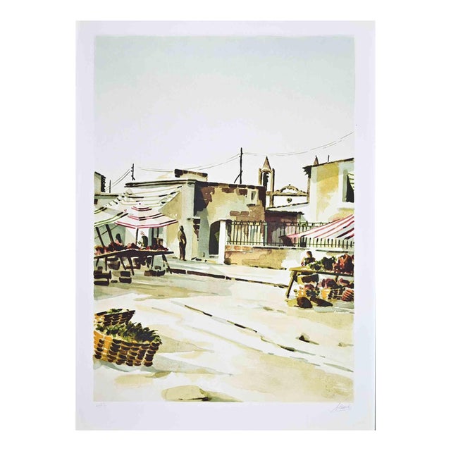 Lino Casadei, The Southern Market, 1980s, Lithograph on Paper For Sale