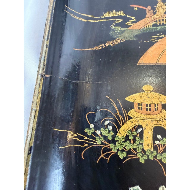 Early 20th Century Large Chinoiserie Lacquer Tray With Courtly Garden Scene For Sale - Image 4 of 9