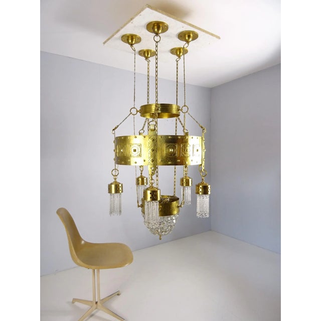 Large Art Nouveau Chandelier in Brass, Vienna, 1890s For Sale - Image 11 of 12