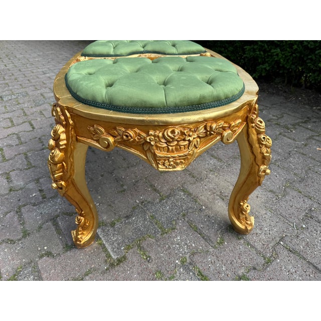 1980 Italian Baroque Gold Beech Green Velvet Bench - 1 Pc For Sale - Image 6 of 13