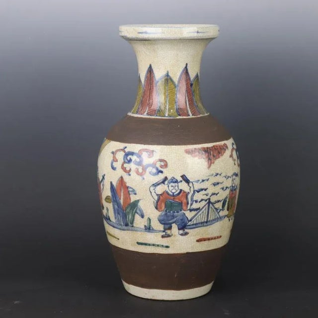 Ceramic Chinese Vintage Ceramic Vase,Blue and White Doucai Porcelain Fish Tail Vase Hand Painted Figures Pattern For Sale - Image 7 of 9