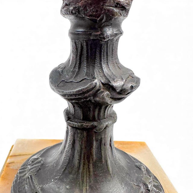 French Spelter Amphora Vases with Cherub Relief, 19th Century, Set of 2 For Sale - Image 16 of 18