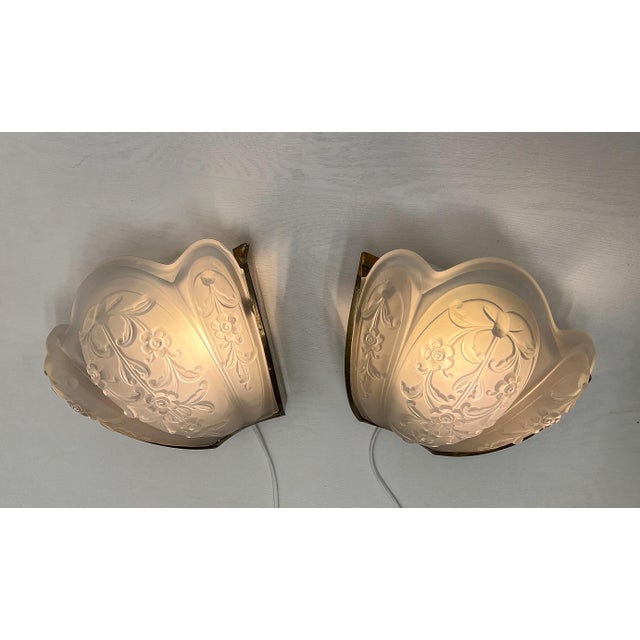 Art Deco Style Brass and Glass Wall Lamps, France, 1940s, Set of 2 For Sale - Image 14 of 18