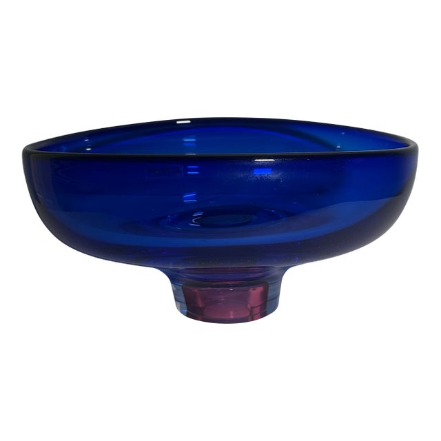 Signed Kost Boda Centerpiece Bowl Goran Warff 11” 7059 7059912 Blue Magenta For Sale