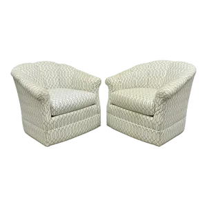 Sherrill Seafoam Green & Off White Swivel Rocker Barrel Back Club Chairs - Pair