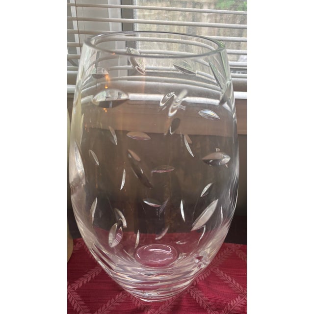 Glass Large Signed Tiffany & Co. Hand-Cut Crystal Leaf Pattern Vase – 13.5” Heavy Lead Crystal For Sale - Image 7 of 11