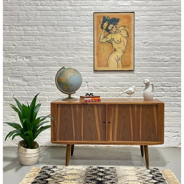 Wood Apartment Sized Mid Century Modern Walnut Credenza / Sideboard by Bruno Hansen, Made in Denmark For Sale - Image 7 of 10