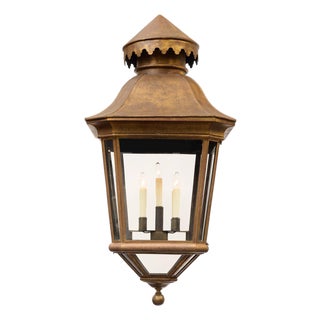 Grande French Antique Brass and Glass Lantern, Circa 1920 For Sale