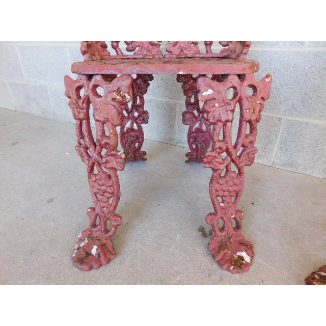 Wine Antique Victorian Cast Iron Garden Chairs - a Pair For Sale - Image 8 of 12