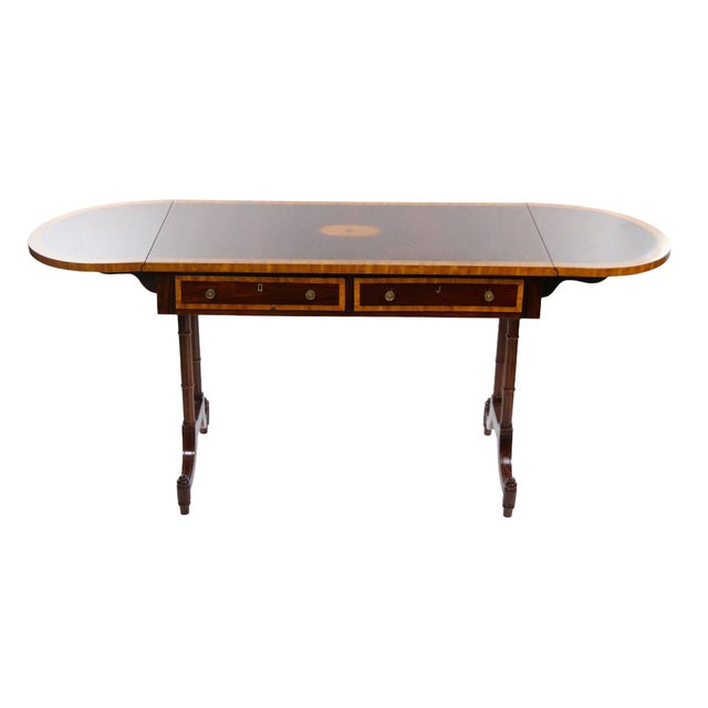 English English Mahogany Drop-Leaf Console Table / Inlaid Decoration, Mid 19th Century For Sale - Image 3 of 14