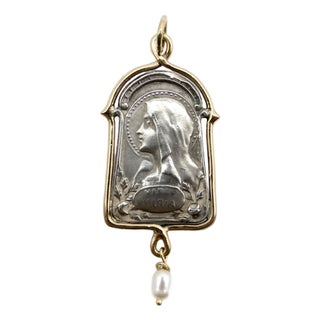 1990s Sterling Silver and 14k Gold Brother Wolf Virgo Maria Medallion For Sale