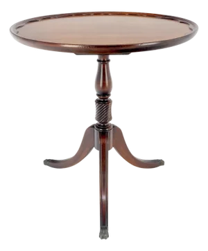 Crotch Mahogany Pie Crust Turned Tripod Base Brass Claw Feet Lamp Table