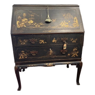 Old Black Distressed Chinoiserie Desk For Sale