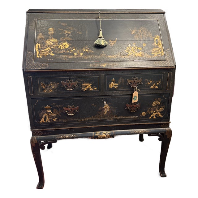 Old Black Distressed Chinoiserie Desk For Sale