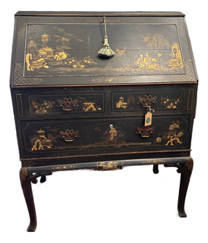 Old Black Distressed Chinoiserie Desk
