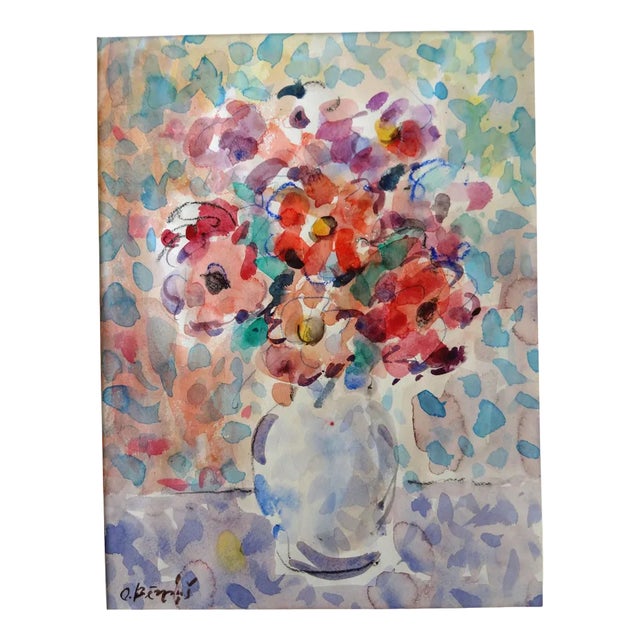 Oskars Berzins, Flowers, Watercolor on Paper For Sale